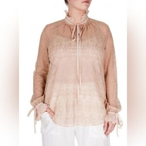 ELVI Victorian Blouse Nude Blush Long Sleeve Embroidered Lace NEW Size 12 NWT